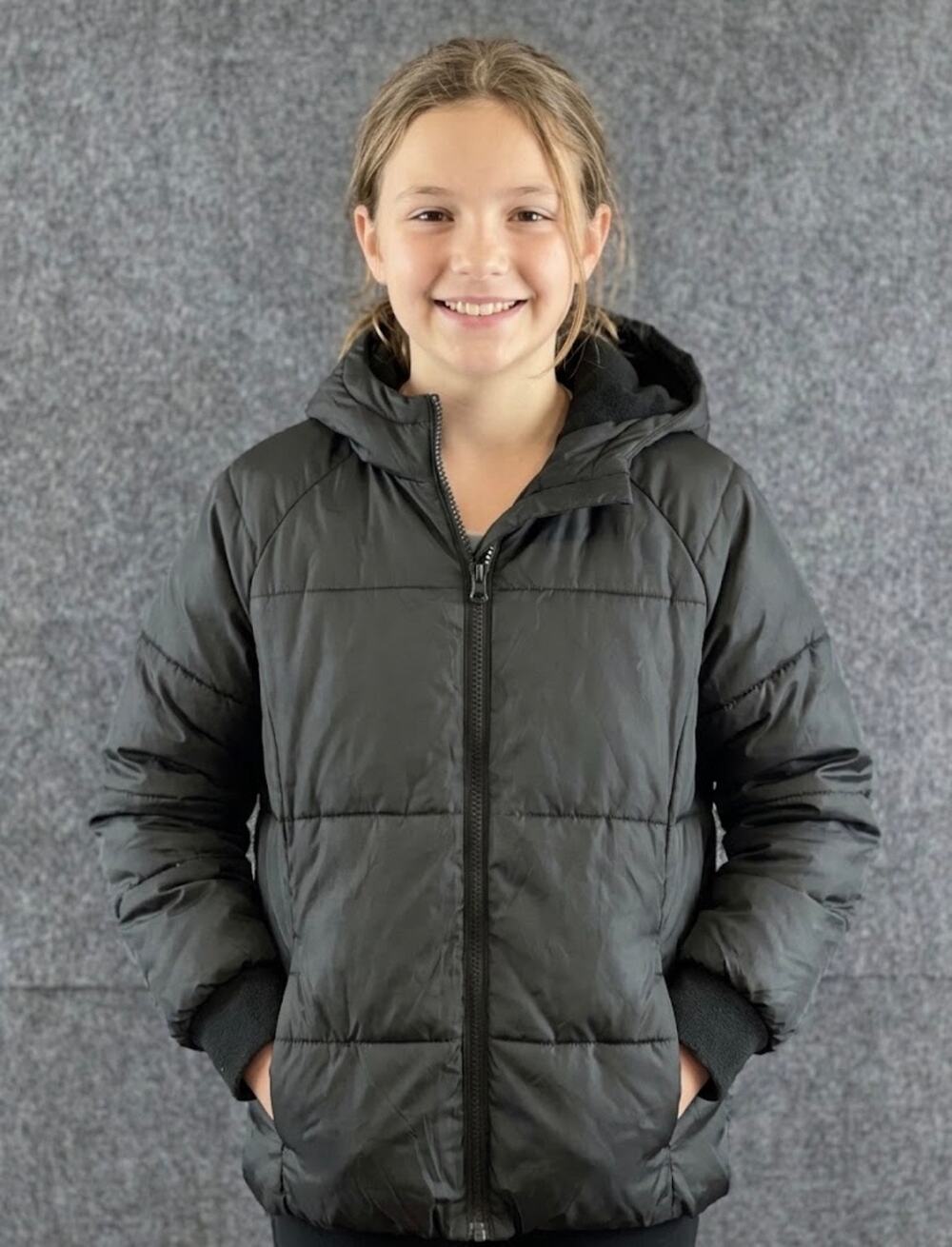 Swiss Tech Black Puffer Jacket Girls XL 14-16 Fits Women S Hooded Fleece Winter